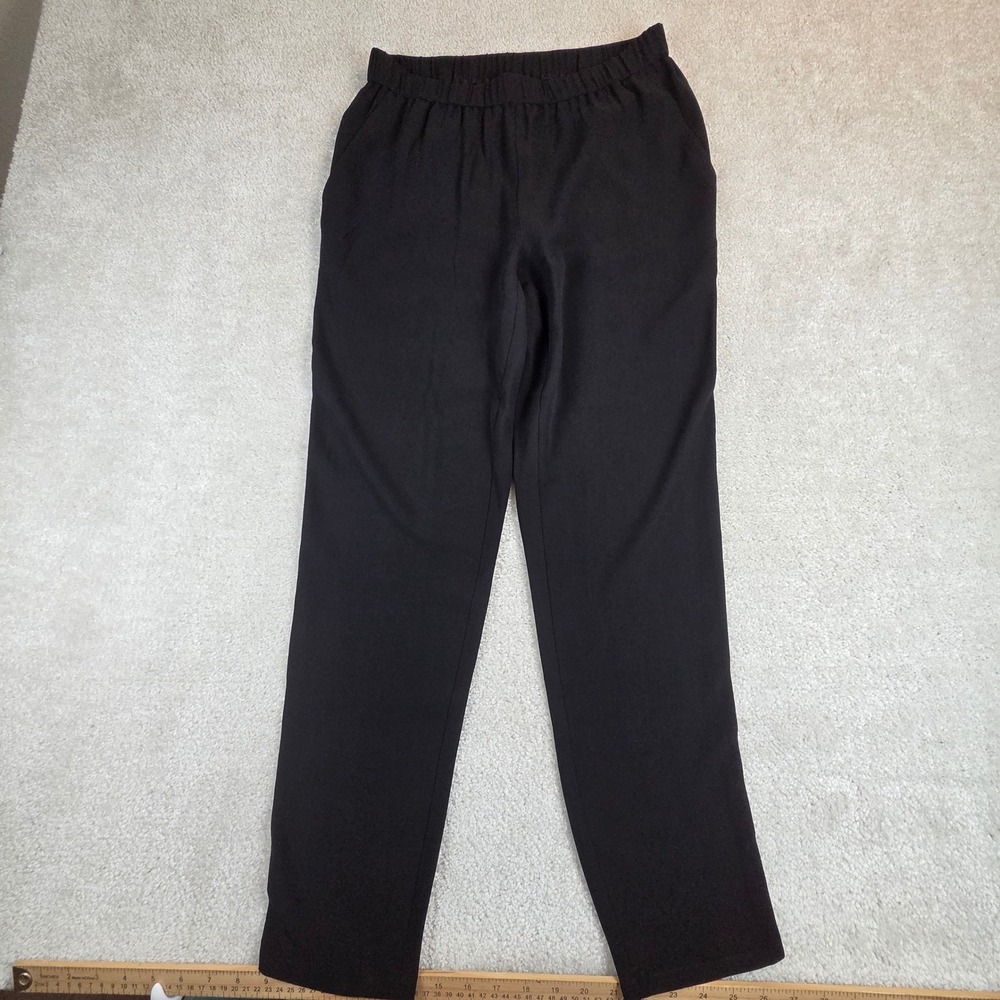 Eileen Fisher Black 100% Silk Crepe Straight Leg Elastic Waist Pants Women XS